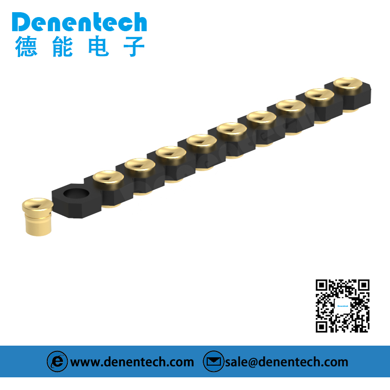 Denentech 2.54MM弹簧针H1.27单排母座180度SMT弹簧针 天线顶针 测试铜镀金探针连接器